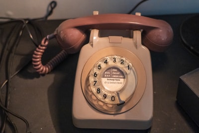 Gray and brown rotary phone
